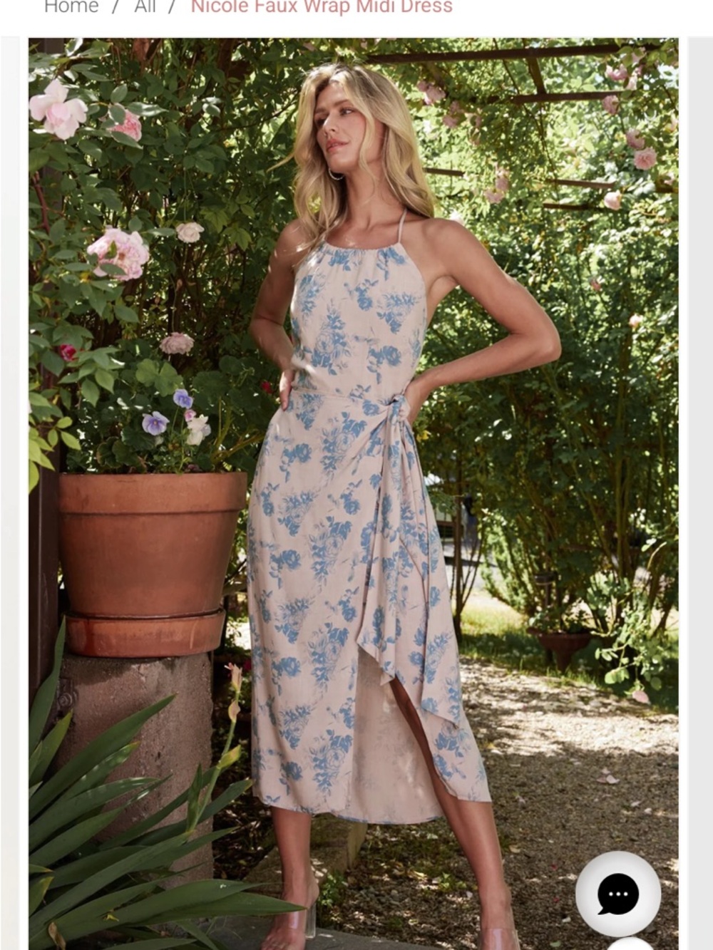 Baltic Born Cream Wrap Midi Dress with Blue Floral Print
